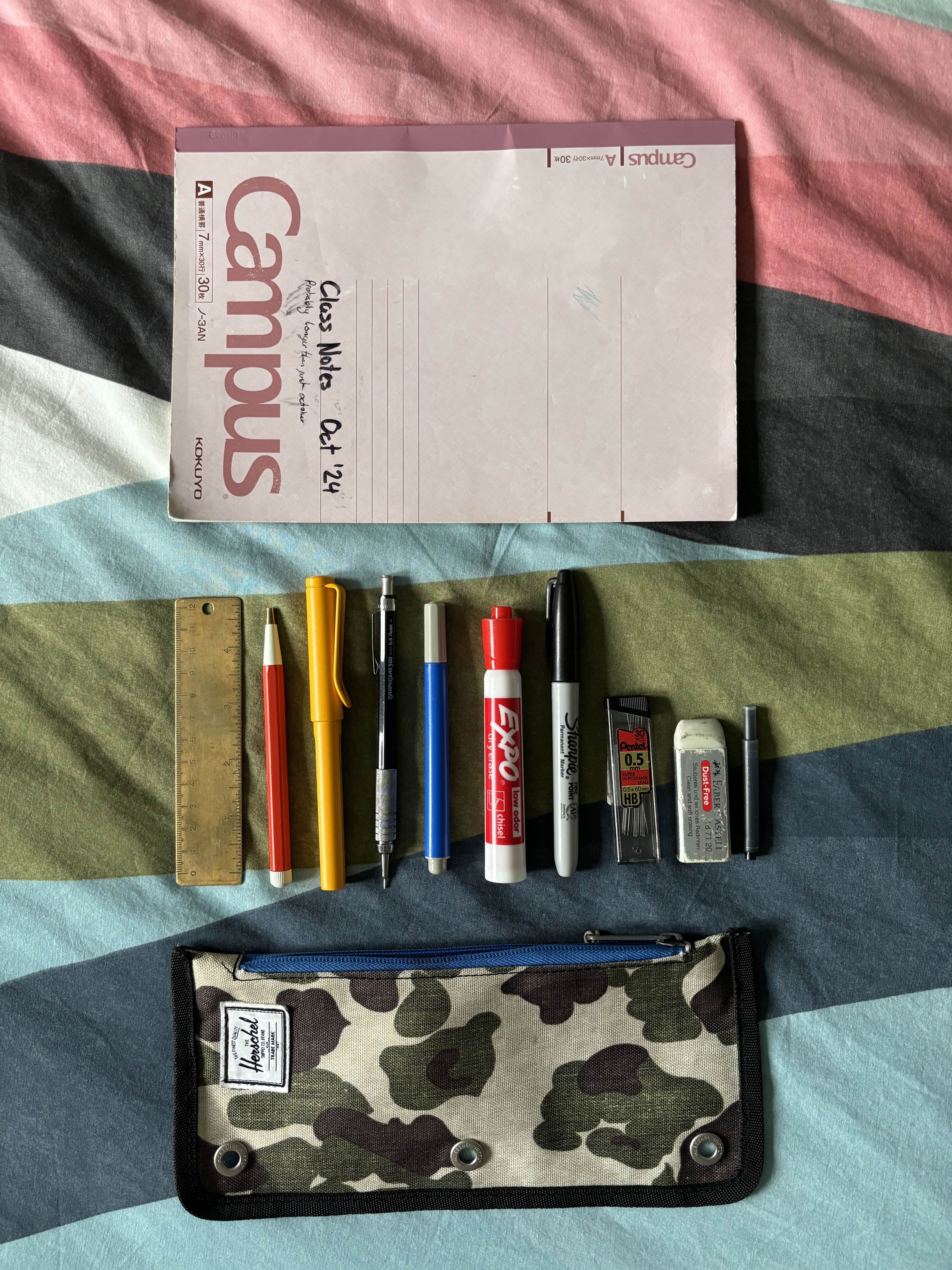 Photo of the contents of my pencil case.