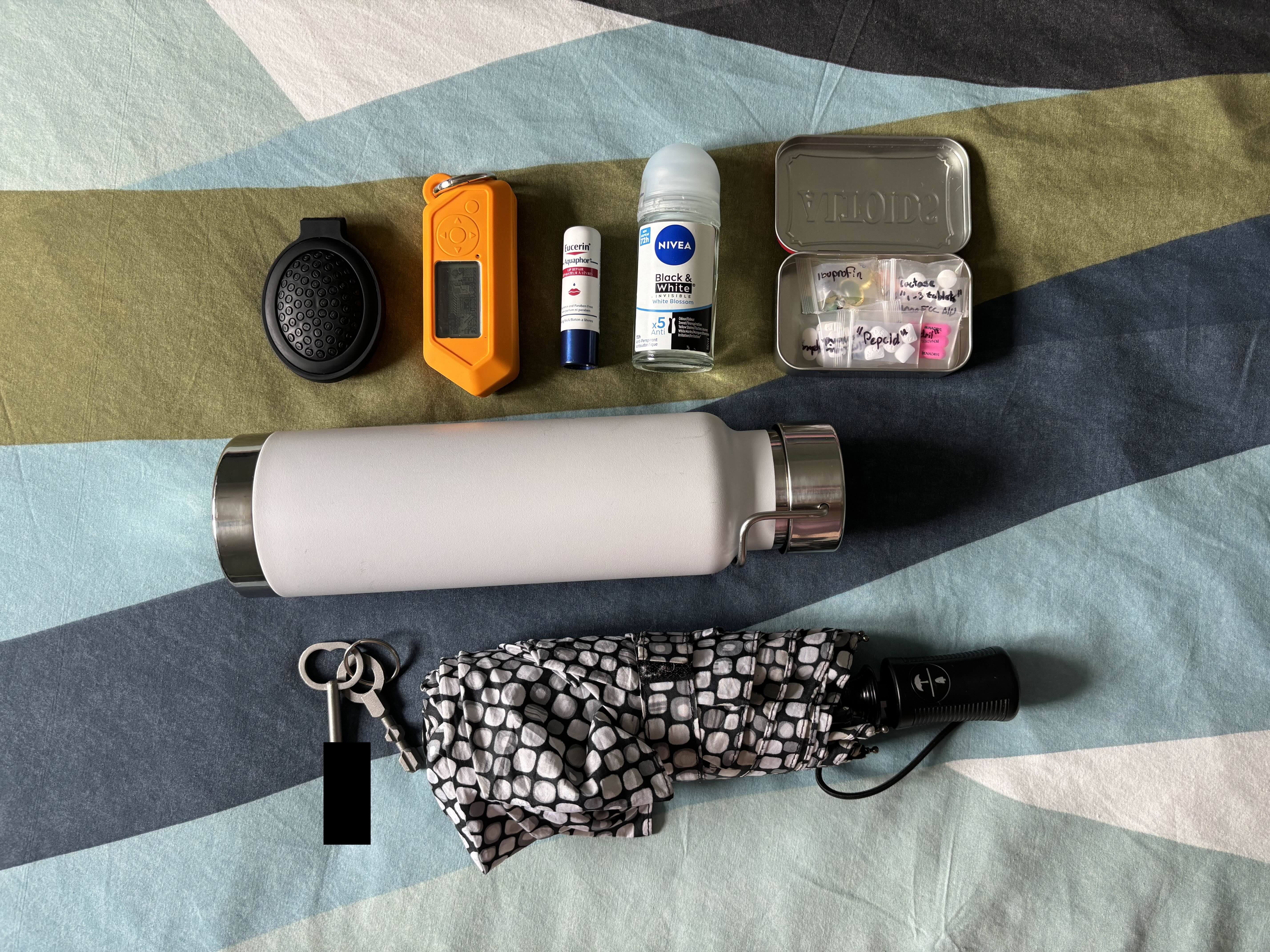 Photo of the contents of the misc items in my backpack.